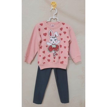 Conj. blusão e legging flanelado (rosa/cinza escuro) Abrange infantil