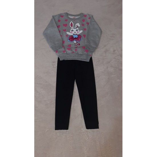 Conj. blusão e legging flanelado (cinza/preto) infantil
